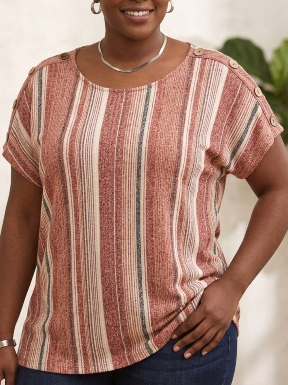 Above and Beyond Striped Lightweight Cap‎ Sleeves Size 2X